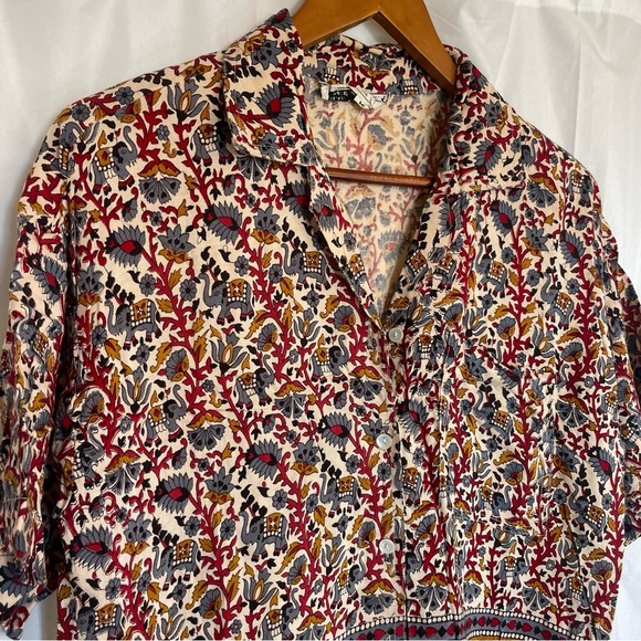 PAPILLON Women’s Vintage Red Gold Elephant Button Down Short Sleeve Size Medium - Picture 3 of 13